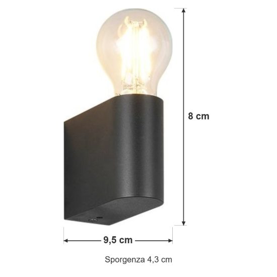 Applique per bagno ip44 moderna nera dal design minimale