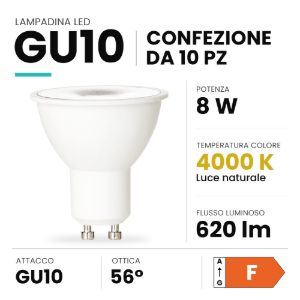 Ideal lux lampadina led gu10 spot 8w 4000k bianca confezione 10 pezzi