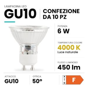 Ideal lux lampadina led gu10 spot 6w 4000k dimmerabile bianca confezione 10 pezzi