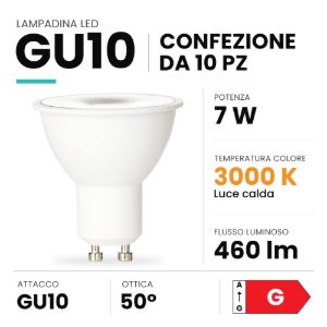 Ideal lux lampadina led gu10 spot 7w 3000k dimmerabile bianca confezione 10 pezzi