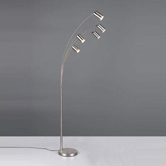 Piantana 5 luci per soggiorno moderna nichel opaco con faretti orientabili