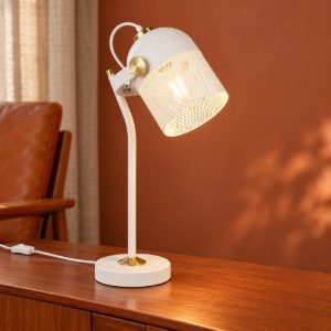 Lampada da scrivania per ufficio moderna bianca oro satinato con testa traforata
