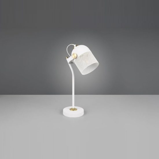 Lampada da scrivania per ufficio moderna bianca oro satinato con testa traforata