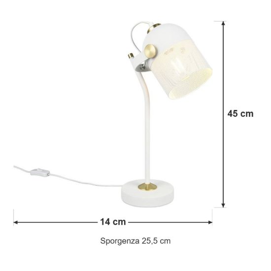 Lampada da scrivania per ufficio moderna bianca oro satinato con testa traforata