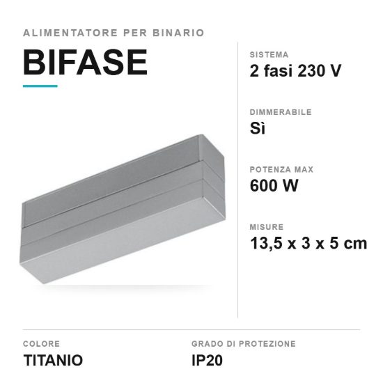 Alimentatore dimmerabile per binario bifase max 600w titanio