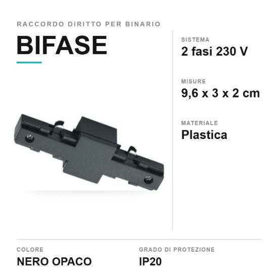 Raccordo diritto per binario bifase nero