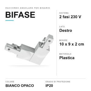 Raccordo angolare destro per binario bifase bianco