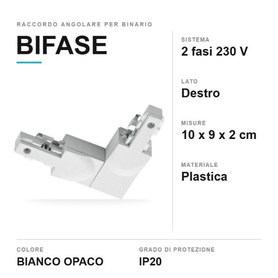 Raccordo angolare destro per binario bifase bianco