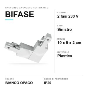 Raccordo angolare sinistro per binario bifase bianco