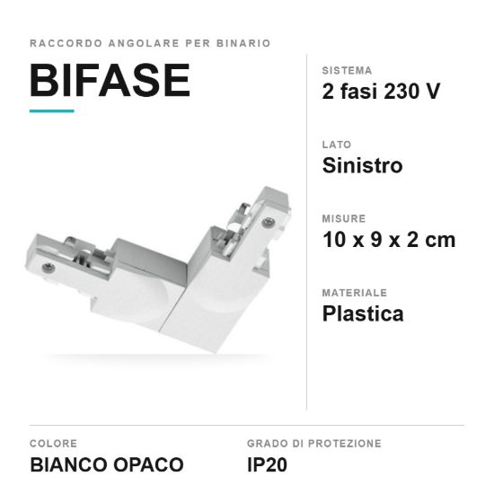 Raccordo angolare sinistro per binario bifase bianco