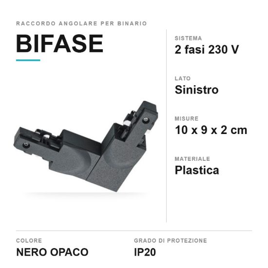 Raccordo angolare sinistro per binario bifase nero