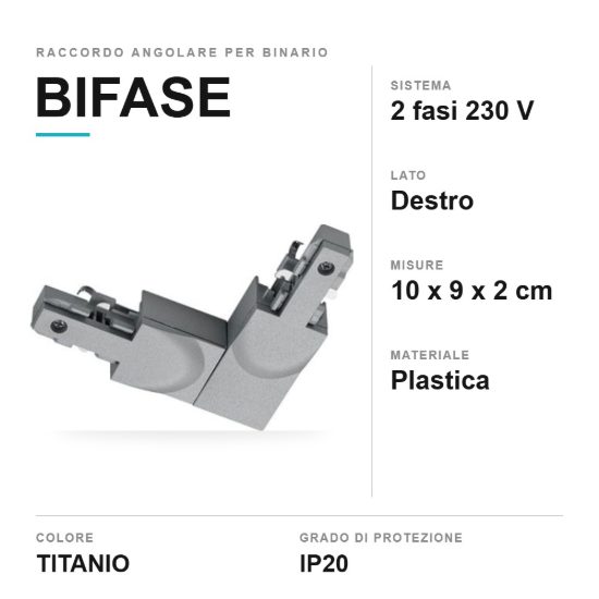Raccordo angolare destro per binario bifase titanio