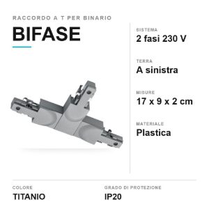 Raccordo a tre vie per binario bifase titanio con terra a sinistra