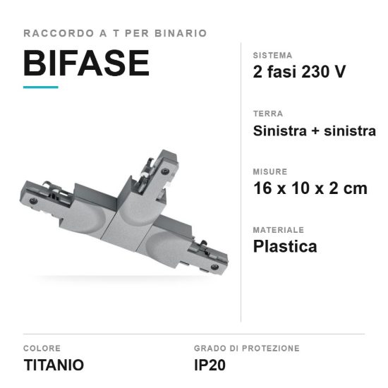 Raccordo a tre vie per binario bifase titanio con doppia terra a sinistra