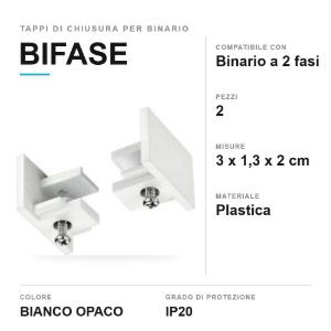 Kit 2 tappi di chiusura per binario bifase bianchi