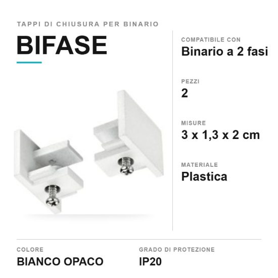 Kit 2 tappi di chiusura per binario bifase bianchi