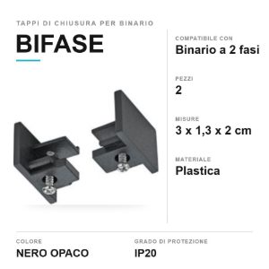 Kit 2 tappi di chiusura per binario bifase neri