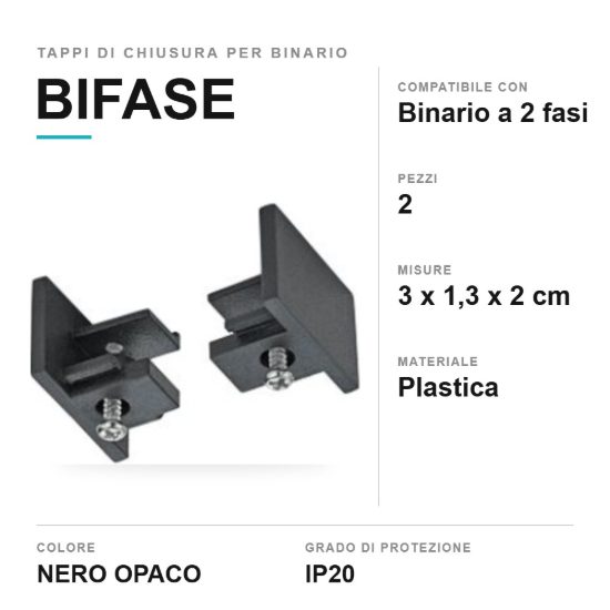 Kit 2 tappi di chiusura per binario bifase neri