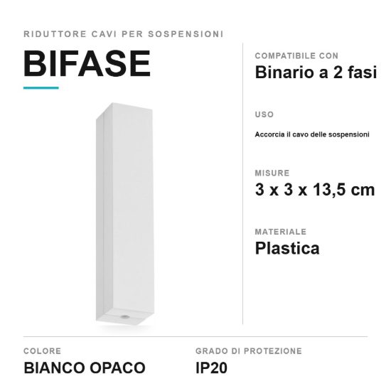 Riduttore cavi per lampade a sospensione su binario bifase bianco