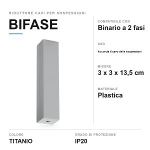 Riduttore cavi per lampade a sospensione su binario bifase titanio