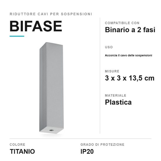 Riduttore cavi per lampade a sospensione su binario bifase titanio