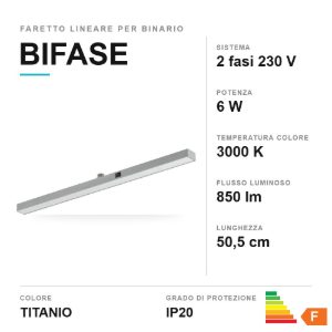 Faretto lineare per binario bifase led 6w 3000k titanio