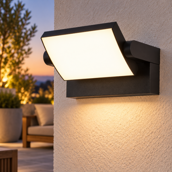 Applique da esterno nero led 20w 3000k ip54 orientabile