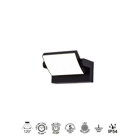 Applique da esterno nero led 20w 3000k ip54 orientabile