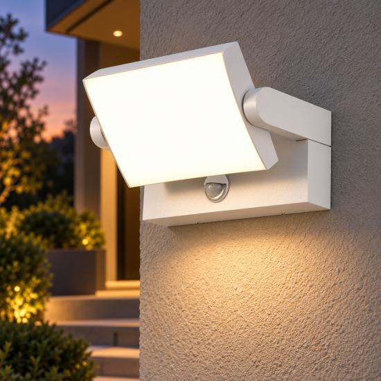 Applique da esterno led 20w 3000k ip54 con sensore di movimento bianca
