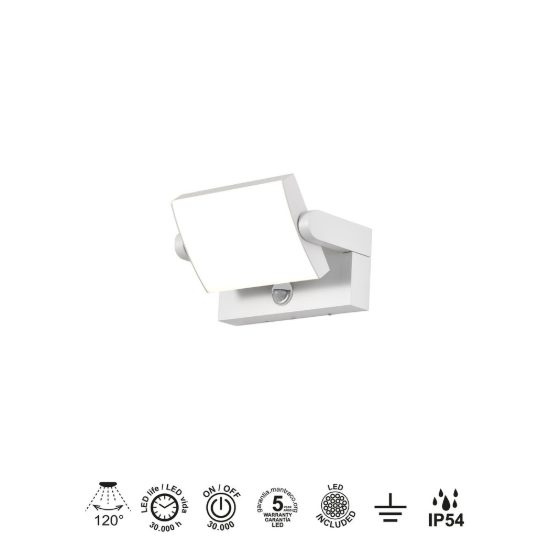 Applique da esterno led 20w 3000k ip54 con sensore di movimento bianca