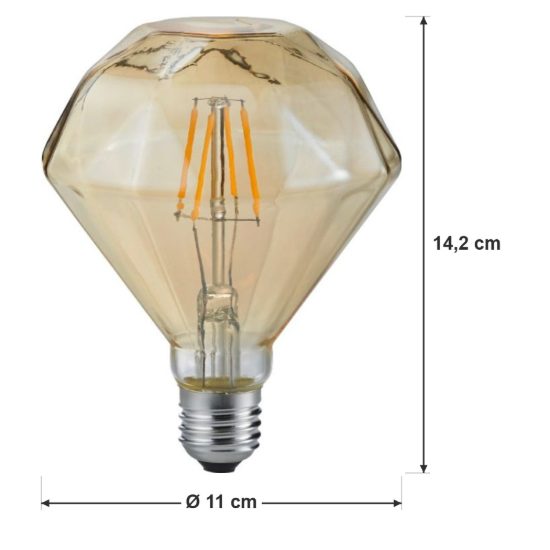 Lampadina led e27 a diamante a filamento 4w 2700k ambra