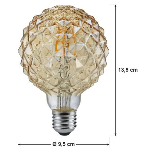 Lampadina led e27 a sfera puntinata a filamento 4w 2700k ambra