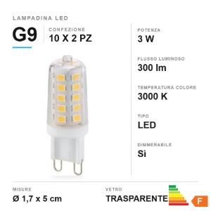 Lampadina led g9 3w 3000k trasparente dimmerabile blister da 2 confezione 10 pezzi