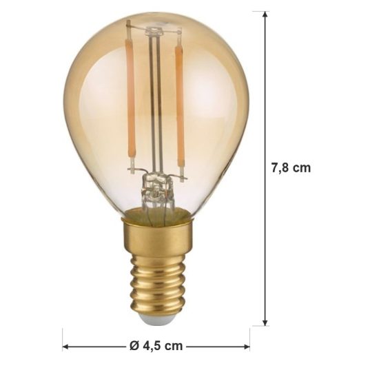 Lampadina led e14 a sfera a filamento 2w 2700k ambra confezione 3 pezzi