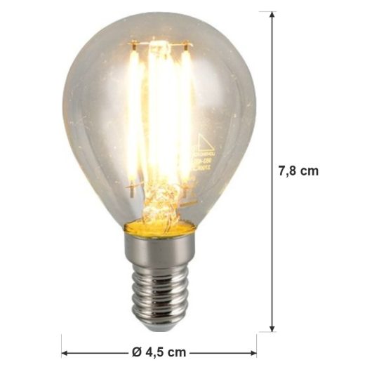 Lampadina led e14 a sfera a filamento 4w 3000k trasparente confezione 10 pezzi