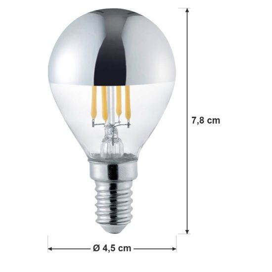 Lampadina led e14 a sfera con mezza cupola cromata 4w 2800k confezione 10 pezzi