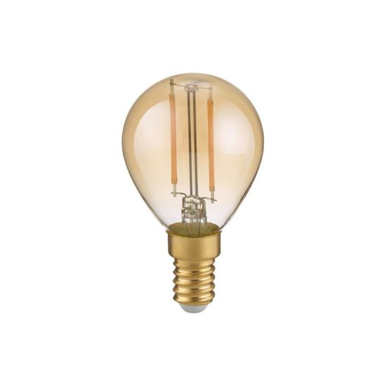 Lampadina led e14 a sfera a filamento 4w 2700k ambra dimmerabile con interruttore