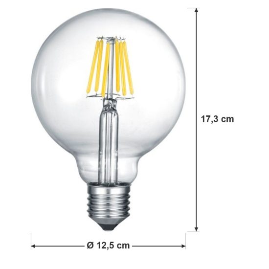 Lampadina led e27 a sfera 12,5cm a filamento 8w 2700k trasparente dimmerabile confezione 10 pezzi