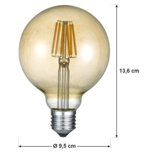 Lampadina led e27 a globo a filamento 6w 2700k ambra