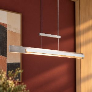 Lampadario a sospensione led 48w cct 2700k 6000k per sala da pranzo moderno lineare nichel opaco
