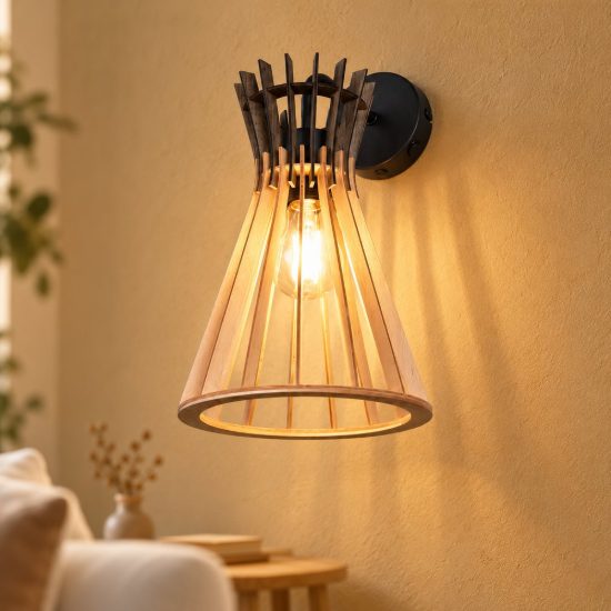 Applique per comodino camera da letto moderna in legno naturale metallo nero con interruttore