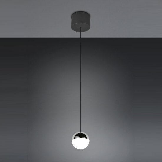 Lampada a sospensione led 5w 4000k per sala da pranzo moderna nera con sfera cromata bianca