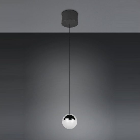 Lampada a sospensione led 5w 4000k per sala da pranzo moderna nera con sfera cromata bianca