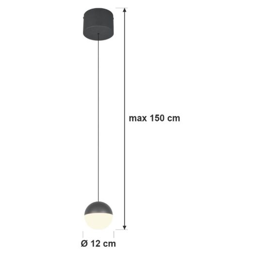Lampada a sospensione led 5w 3000k per sala da pranzo moderna antracite con sfera antracite bianca