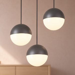 Lampadario a sospensione 3 luci per sala da pranzo led 15w 3000k rotondo antracite con sfere antracite bianche