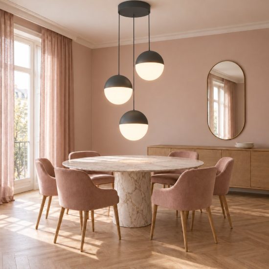Lampadario a sospensione 3 luci per sala da pranzo led 15w 3000k rotondo antracite con sfere antracite bianche