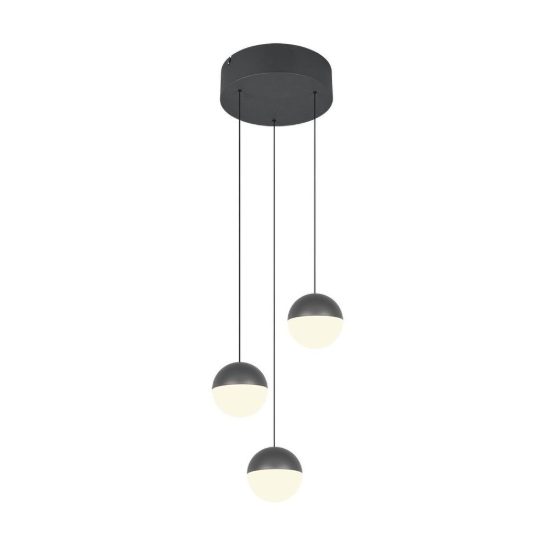 Lampadario a sospensione 3 luci per sala da pranzo led 15w 3000k rotondo antracite con sfere antracite bianche