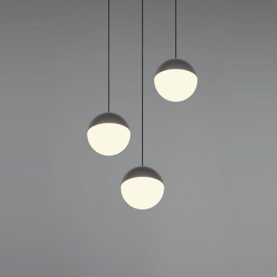 Lampadario a sospensione 3 luci per sala da pranzo led 15w 3000k rotondo antracite con sfere antracite bianche