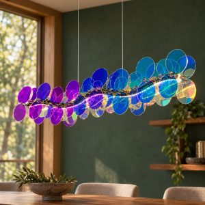 Lampadario a sospensione led 18w 4000k per sala da pranzo lineare cromo con diffusori iridescenti