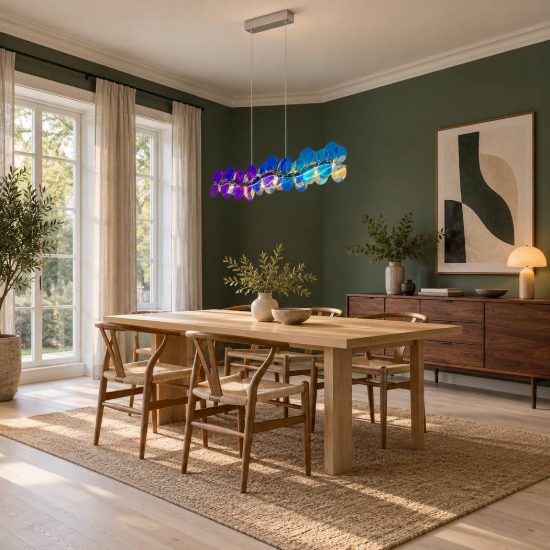 Lampadario a sospensione led 18w 4000k per sala da pranzo lineare cromo con diffusori iridescenti